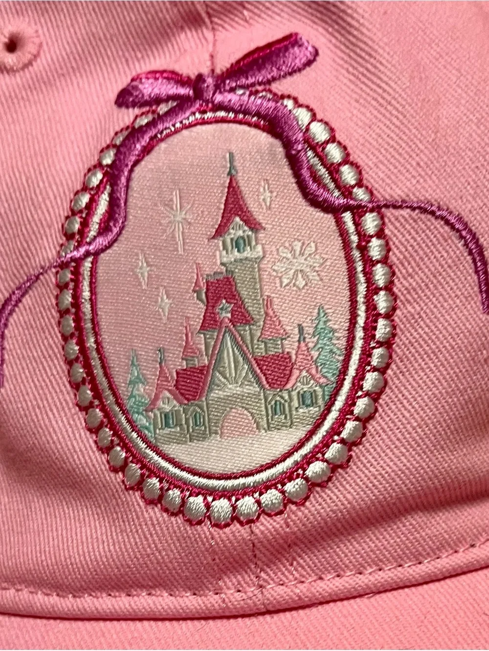 Disney Parks Sleeping Beauty Castle Hat Pink Embroidered Castle  OS New with Tag